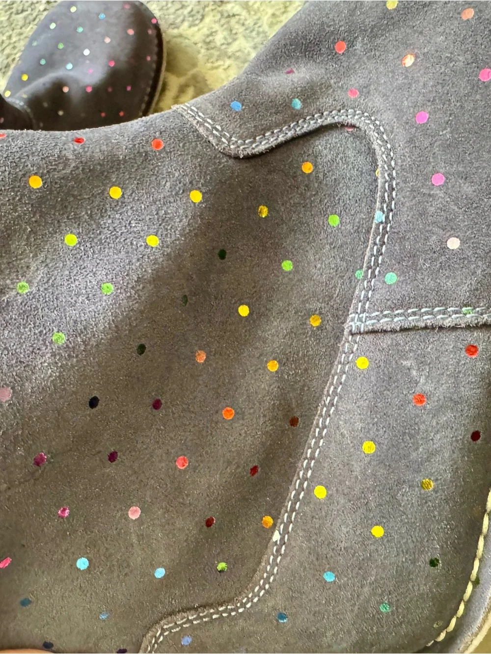 Mini Boden Navy Suede Kids Ankle Boots with Colorful Polka Dots